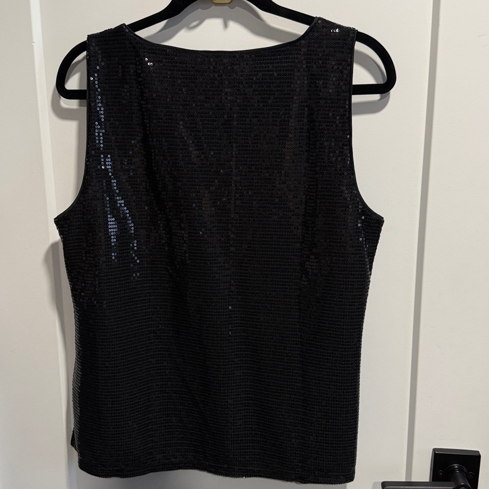 Nine West Black Sequin V Neck Sleeveless Blouse EUC - Picture 5 of 6
